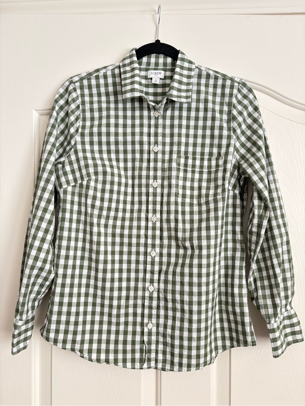 J. Crew Olive Green and White Gingham Button-Down Shirt